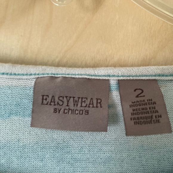 Chico's Easywear Blue & Brown 3/4 Sleeve Top Women’s Size Large/Chico’s Size 2 - Picture 2 of 3